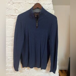 Tasso Elba Blue Knit Pullover Quarter Zip. Size L